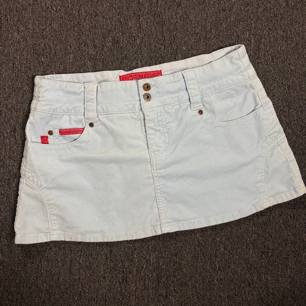 Vintage Y2k Hot Kiss Corduroy Baby Blue Micro Mini Skirt Women's 3/29